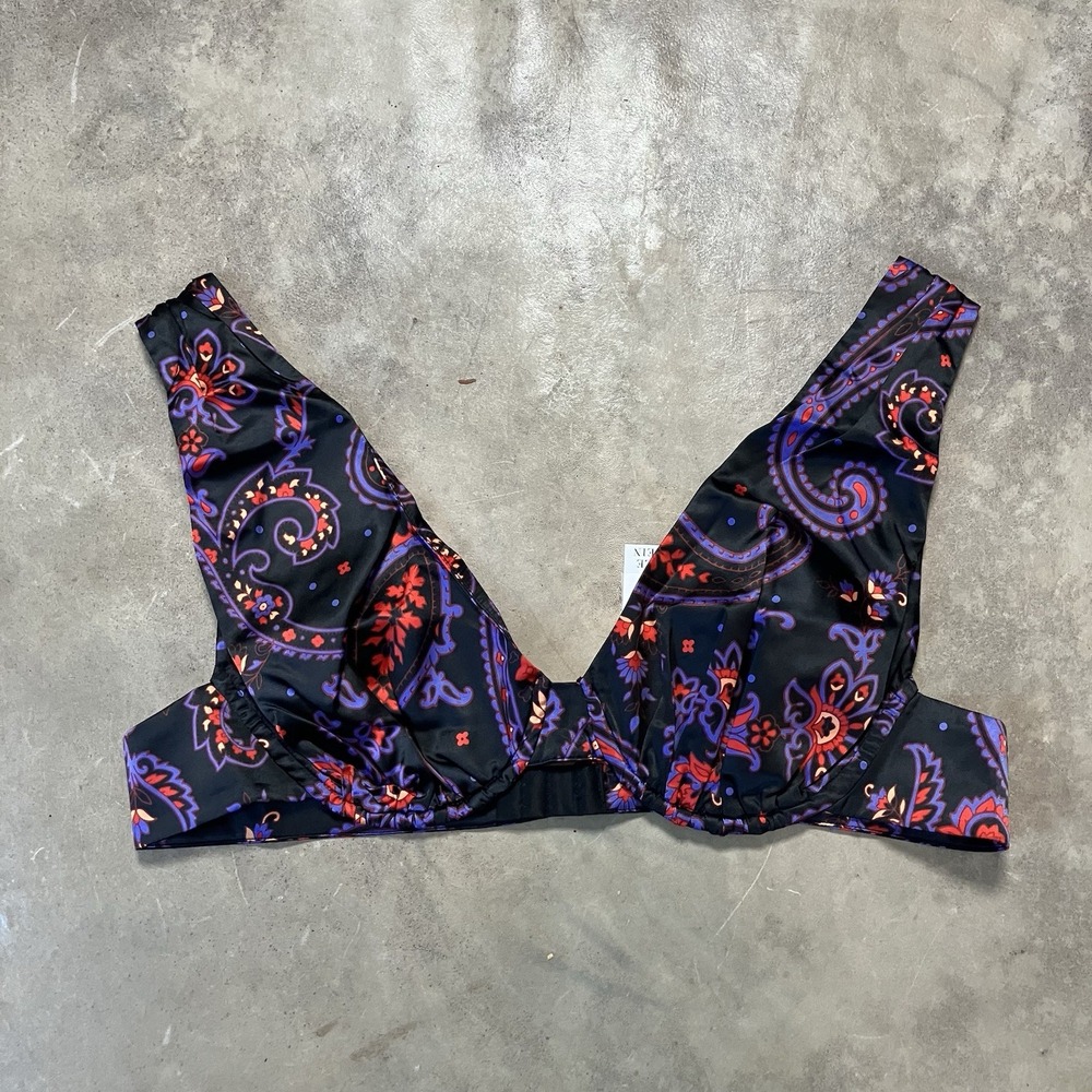 We Wore What Underwire V Neck Top Womens Size Large Paisley Black Multi‎
